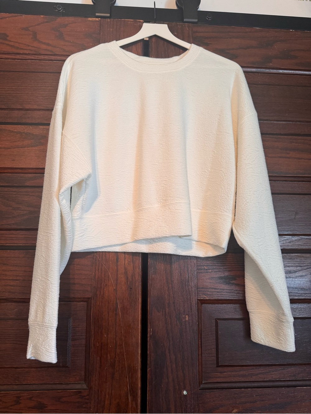 Altar'd State Cream Textured Cropped Pullover Sweatshirt